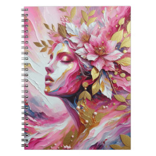 Caderno Espiral Notebook de mulher elegante, rosa e ouro