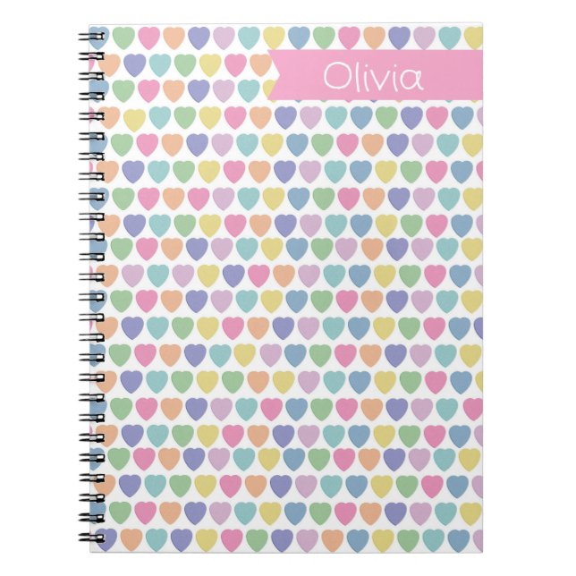 Caderno Espiral Notebook de Namorados monograma de Pastel Hearts (Frente)