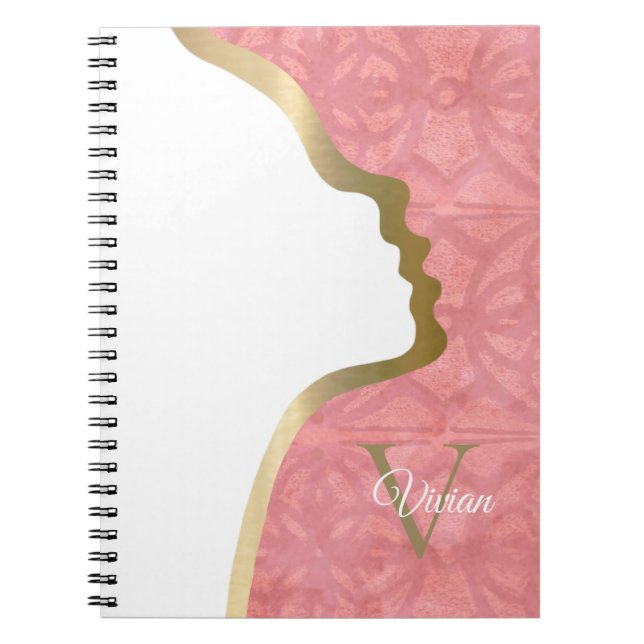 Caderno Espiral Notebook De Nome Do Monograma, Rosa E Dourado (Frente)