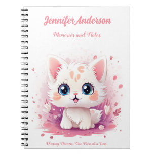 Caderno Espiral Notebook de nome personalizado com gato Kawaii bon