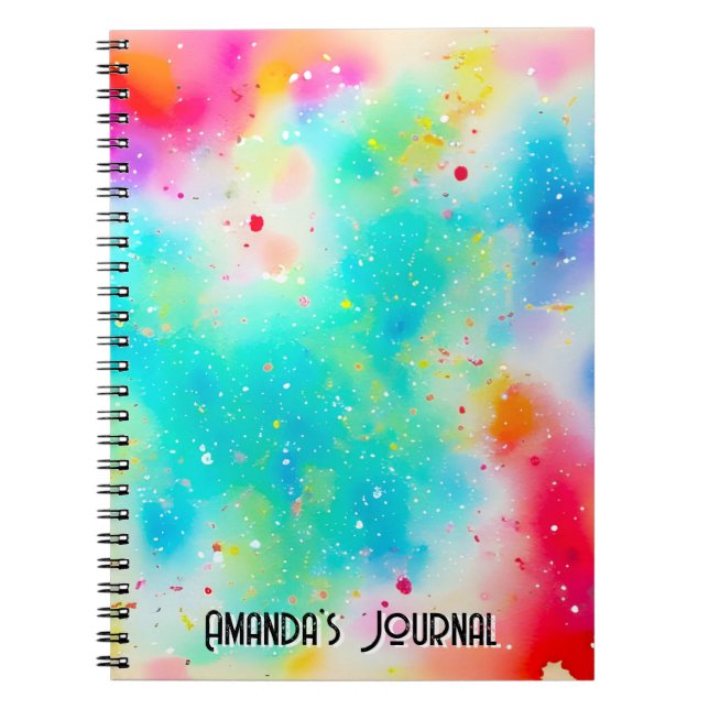 Caderno Espiral Notebook de nome personalizado de aquarela (Frente)