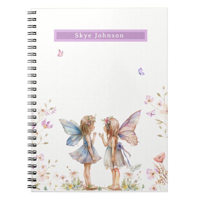 Caderno Espiral Notebook de nome personalizado de fada floral (Frente)
