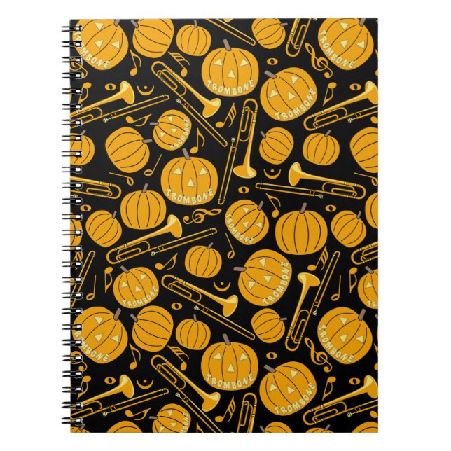 Caderno Espiral Notebook de Notas de Música Trombone de Pumpkin (Frente)