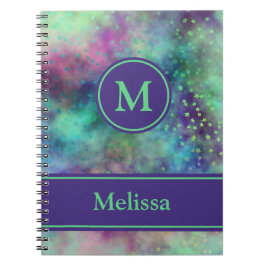 Caderno Espiral Notebook de nuvens e estrelas com nome de monogram