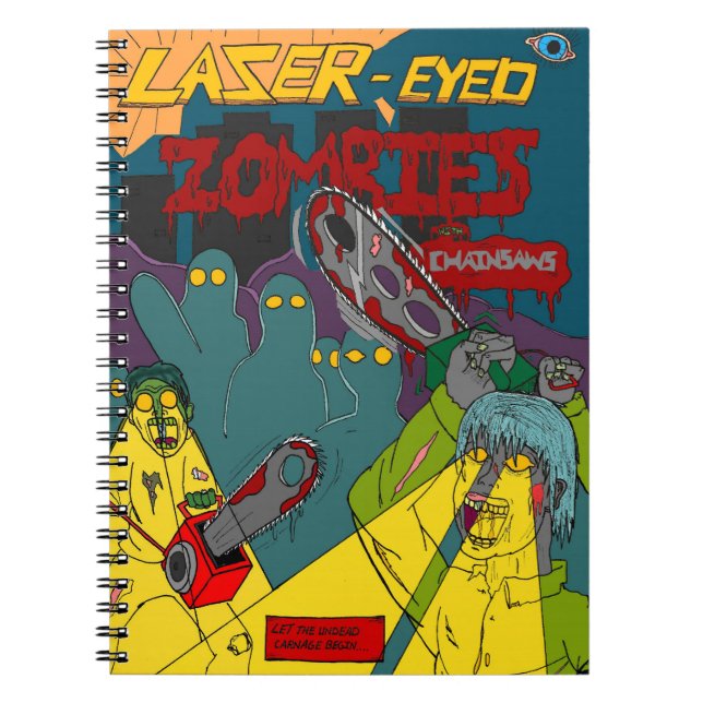 Caderno Espiral Notebook de olhos laser com Chainsaws (Frente)