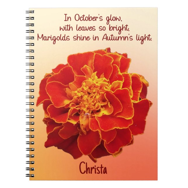 Caderno Espiral Notebook de outubro Marigold Birth Flower Spiral (Frente)