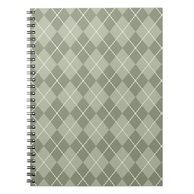 Caderno Espiral Notebook de padrão Argyle verde (Frente)