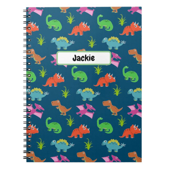 Caderno Espiral Notebook de padrão de dinossauro personalizado par (Frente)