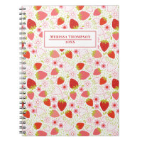 Notebook de padrão de morango vermelho personaliza