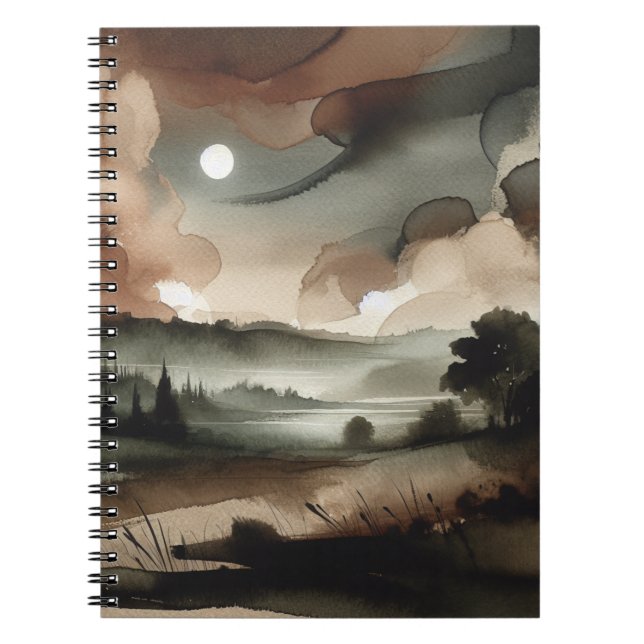 Caderno Espiral Notebook de paisagem da Floresta de Moody Watercol (Frente)