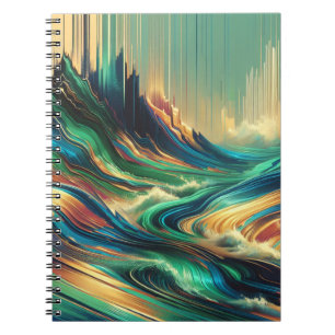 Caderno Espiral Notebook de paisagem da onda do oceano abstrato