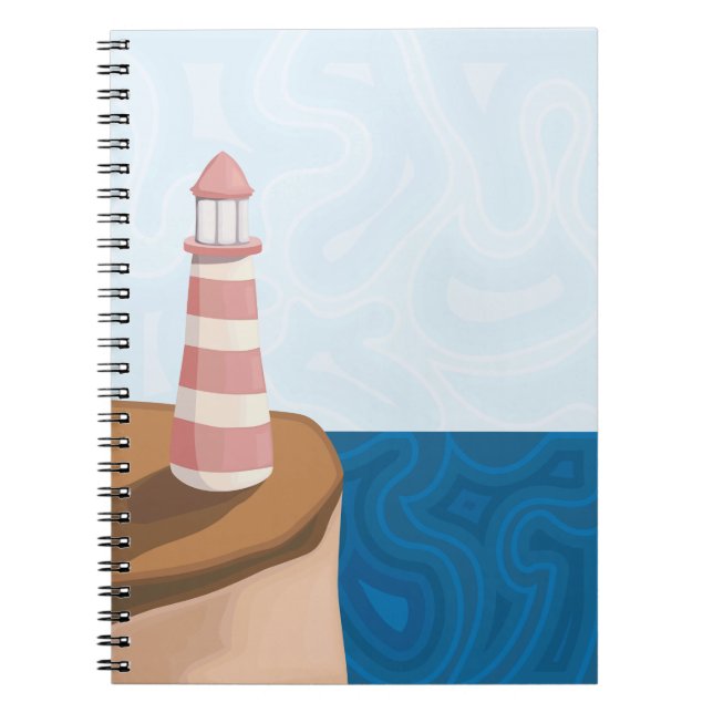 Caderno Espiral Notebook de paisagem de farol listrado (Frente)