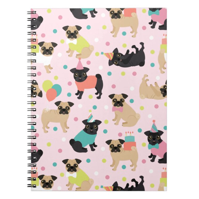 Caderno Espiral Notebook de Partido Pug (Frente)