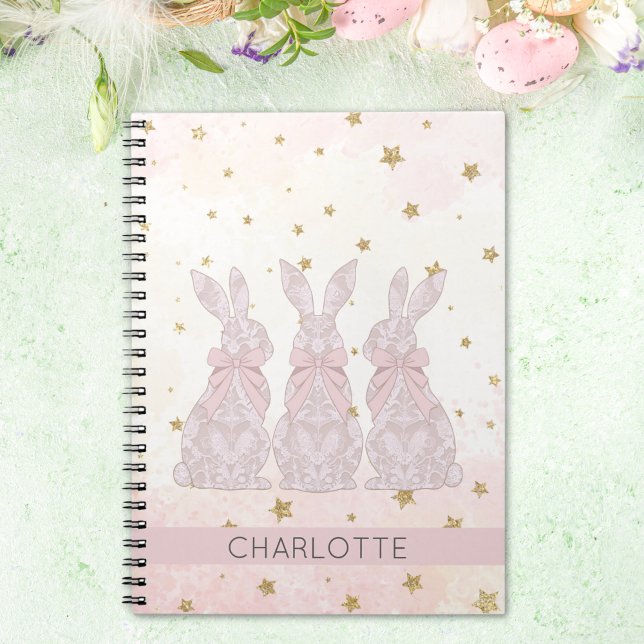 Caderno Espiral Notebook de Páscoa coelho personalizado (Personalized Lace Bunny Easter Notebook)