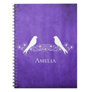Caderno Espiral Notebook de pássaros púrpura Vinha floral