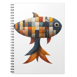 Caderno Espiral Notebook de peixes de retalhos