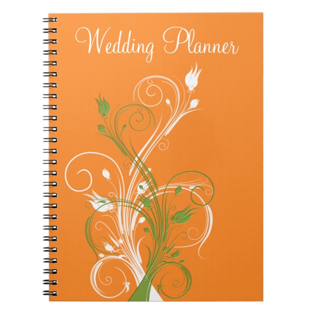 Caderno Espiral Notebook de Planejador de Casamento Floral Branco  (Frente)