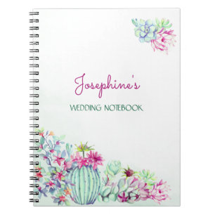 Caderno Espiral Notebook de planejamento de casamento Cactus e Suc