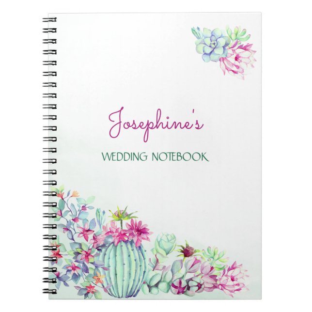Caderno Espiral Notebook de planejamento de casamento Cactus e Suc (Frente)