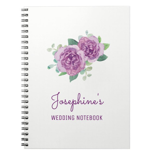 Caderno Espiral Notebook de Planejamento de Casamento de Rosa Roxo (Frente)