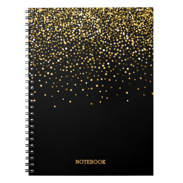 Caderno Espiral Notebook de poeira suave e suave, preto e Dourado (Frente)