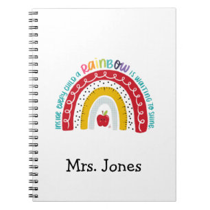 Caderno Espiral Notebook de professores do Boho Rainbow, presente 