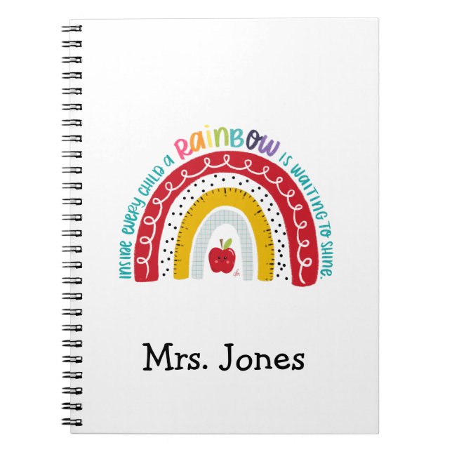 Caderno Espiral Notebook de professores do Boho Rainbow, presente  (Frente)