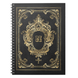 Caderno Espiral Notebook de quadro ornamentado preto e Dourado