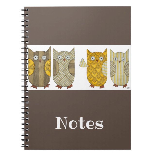 Caderno Espiral Notebook de quatro corujas Douradas (Frente)