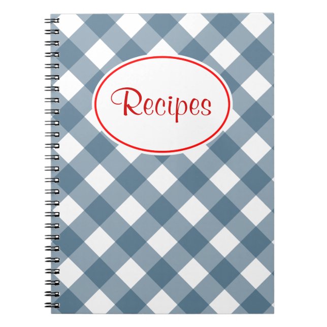 Caderno Espiral Notebook de receita de Gingham Azul (Frente)