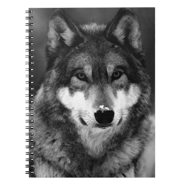 Caderno Espiral Notebook de Retrato do Lobo Negro e Branco (Frente)