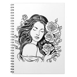 Caderno Espiral Notebook de rosas de moça elegante