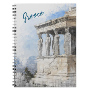 Caderno Espiral Notebook de Ruínas de Atenas Antigo Aquarela - gré