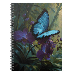 Caderno Espiral Notebook de selva orquídea azul morfo