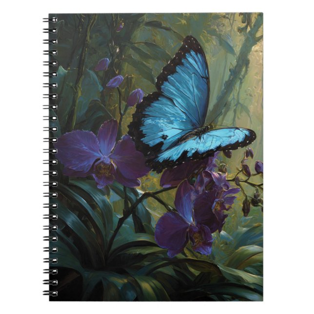 Caderno Espiral Notebook de selva orquídea azul morfo (Frente)