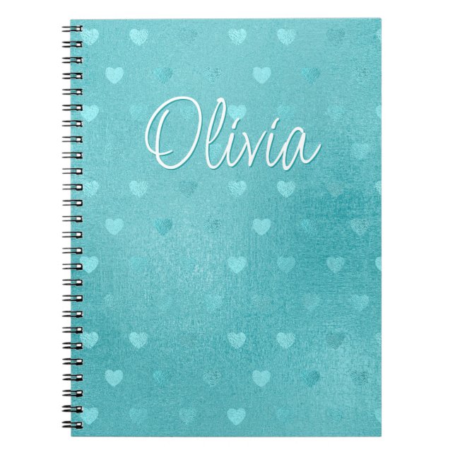 Caderno Espiral Notebook de Teal Bolinhas Coração Metálico (Frente)