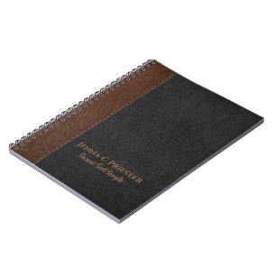 Caderno Espiral Notebook de textura de couro preto e castanho