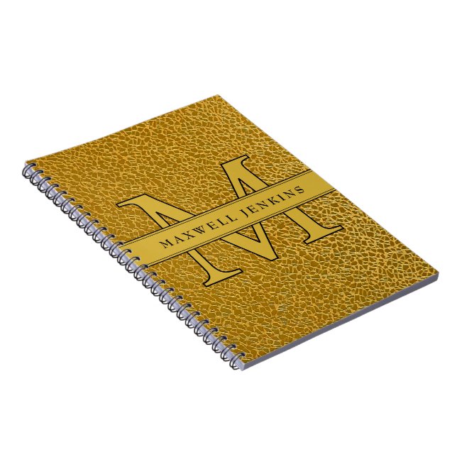 Caderno Espiral Notebook de textura Dourada com monograma e nome (Lado Direito)
