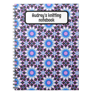 Caderno Espiral Notebook de tricô personalizado - design azul e ro