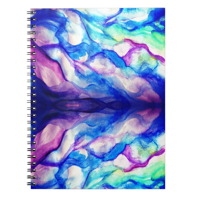 Caderno Espiral Notebook de Waves de Aquarela Azul Púrpura (Frente)