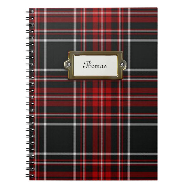 Caderno Espiral Notebook de Xadrez Tartan preto, vermelho e branco (Frente)