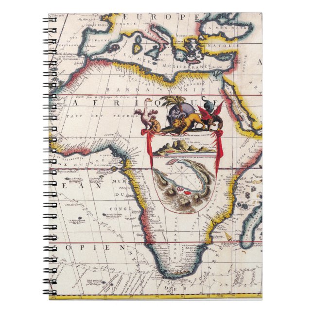 Caderno Espiral Notebook decorativo e antigo mapa africano (Frente)