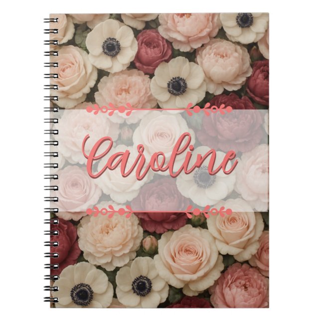 Caderno Espiral Notebook Design Floral Personalizado (Frente)