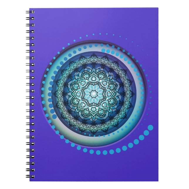 Caderno Espiral Notebook Design verde roxo azul medalhão (Frente)