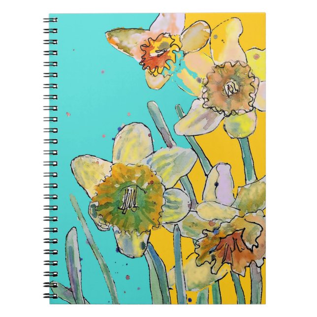 Caderno Espiral Notebook Diário Daffodil Watercolor Floral (Frente)