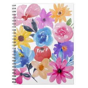 Caderno Espiral Notebook/Diário espiral com notas florais clássi