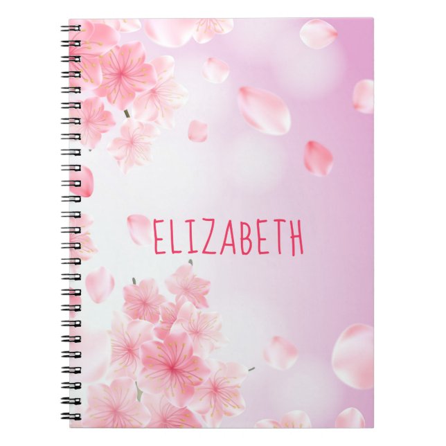 Caderno Espiral Notebook Diário Floral, cor-de-rosa, monograma (Frente)
