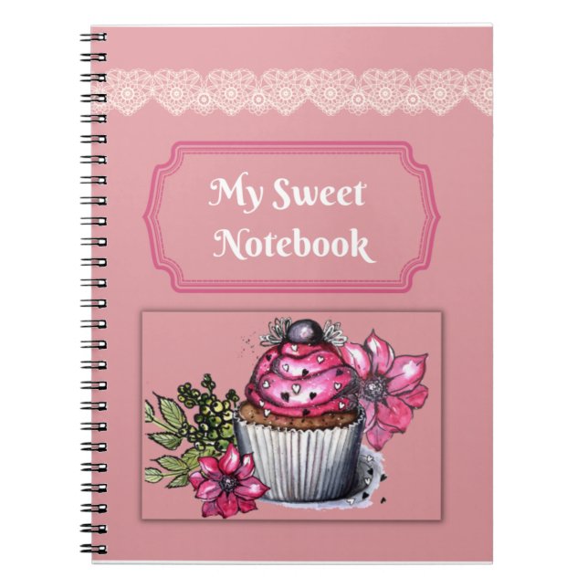 Caderno Espiral Notebook/Diário Meu Cupcake Rosa Notebook Doce (Frente)