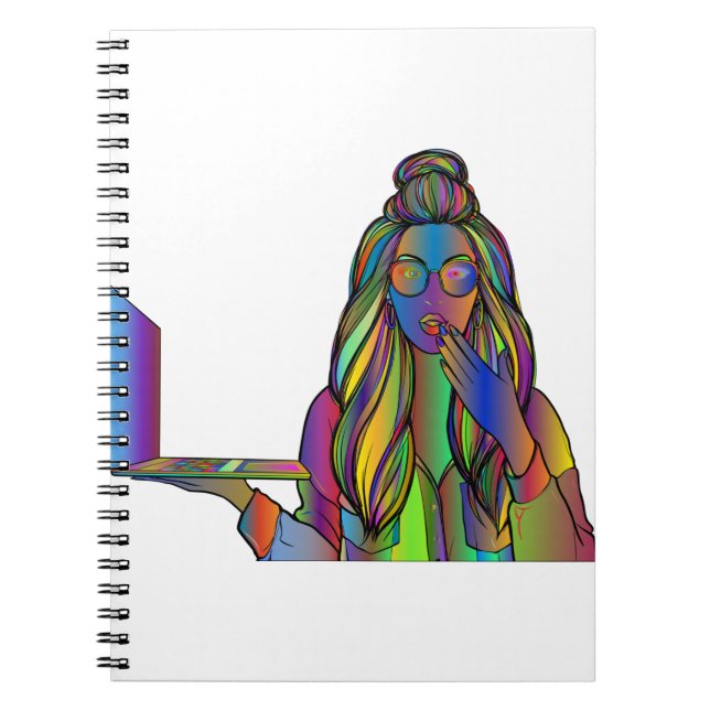 Caderno Espiral Notebook digital com linha de Laptop feminino (Frente)