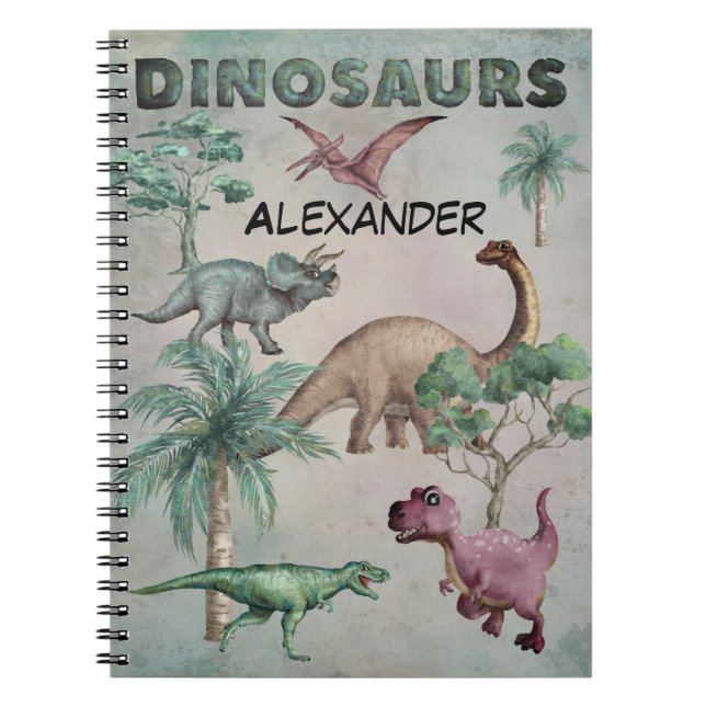 Caderno Espiral Notebook Dino Dinosaur de Nome Personalizado para  (Frente)
